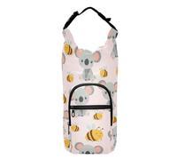 Kcldeci Koala Porte-bouteille d'eau rose pour bébés et abeilles jaunes avec sangle de transport et poche pour téléphone portable pour homme et femme pour randonnée, camping, voyage, Multicolore,