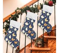 Kcldeci Lot de 2 chaussettes de Noël avec motif poules et œufs sur un sapin de Noël bleu foncé 43,2 cm