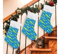 Kcldeci Lot de 2 chaussettes de Noël mignonnes crocodiles avec poisson 43,2 cm pour cheminée de Noël, sapin de Noël, décoration pour cadeau de vacances