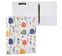 Kcldeci Lot de 2 classeurs à 3 anneaux à couverture rigide, escargots mignons, fleurs, anneaux ronds de 3,8 cm avec poches intérieures, pour l'école, le bureau, les cartes de recettes