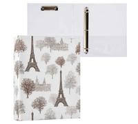 Kcldeci Lot de 2 classeurs à couverture rigide à 3 anneaux, château de la tour Eiffel de Paris, 3,8 cm, anneaux ronds de 3,8 cm, 200 feuilles pour bureau/maison/rentrée scolaire