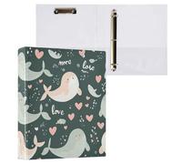 Kcldeci Lot de 2 classeurs à couverture rigide à 3 anneaux, lions de mer, baleines, cœurs, 3,8 cm, 200 feuilles pour le bureau/la maison/la rentrée scolaire
