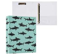 Kcldeci Lot de 2 classeurs à couverture rigide à 3 anneaux pour papier de format lettre, dessins de requins noirs, anneaux ronds de 3,8 cm, organiseur de classeur pour école/bureau