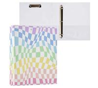 Kcldeci Lot de 2 classeurs à couverture rigide à 3 anneaux pour papier de format lettre, échiquier arc-en-ciel torsadé, anneaux ronds de 3,8 cm, organiseur de classeur pour école/bureau