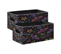 Kcldeci Lot de 2 paniers de rangement colorés en forme de chauve-souris et étoile sur fond noir pour étagères, placard, chambre d'enfant