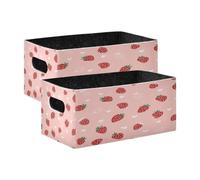 Kcldeci Lot de 2 paniers de rangement en forme de fraise et de cœurs pour organisation, bacs de rangement pliables robustes pour étagères, placard, chambre d'enfant