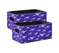 Kcldeci Lot de 2 paniers de rangement pliables et robustes pour étagères, placard, chambre d'enfant Motif avion blanc sur fond bleu