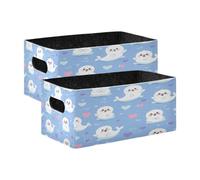 Kcldeci Lot de 2 paniers de rangement pliables et robustes pour étagères, placard, chambre d'enfant - Motif sceau mignon avec cœurs