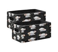 Kcldeci Lot de 2 paniers de rangement pliables et robustes pour étagères, placard, chambre d'enfant Motif éléphant sur étoile noire