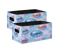 Kcldeci Lot de 2 paniers de rangement pliables et robustes pour étagères, placard, chambre d'enfant Motif boule disco sur fond bleu