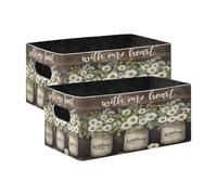 Kcldeci Lot de 2 paniers de rangement pliables et robustes pour étagères, placards, crèches, 3 pots Mason Jars Blanc