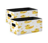 Kcldeci Lot de 2 paniers de rangement pliables et robustes pour étagères, placards, crèches, cœurs et canards jaunes
