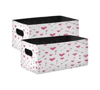 Kcldeci Lot de 2 paniers de rangement pliables et robustes pour étagères, placards, crèches et cœurs roses