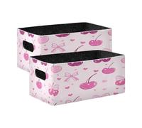 Kcldeci Lot de 2 paniers de rangement pliables et robustes pour étagères, placards, crèches et nœuds en cerises et cœurs