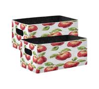 Kcldeci Lot de 2 paniers de rangement pliables robustes pour étagères, placards, crèches, pommes rouges avec feuilles vertes