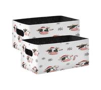 Kcldeci Lot de 2 paniers de rangement robustes et pliables en forme de vache avec chapeau de Père Noël pour étagères, placard, chambre d'enfant