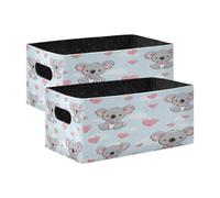Kcldeci Lot de 2 paniers de rangement robustes et pliables pour étagères, placard, chambre d'enfant - Motif koala et cœurs roses