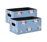 Kcldeci Lot de 2 paniers de rangement robustes et pliables pour étagères, placard, chambre d'enfant - Motif pingouin patineur sur fond bleu