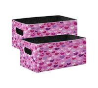 Kcldeci Lot de 2 paniers de rangement robustes et pliables pour étagères, placard, chambre d'enfant Motif cœurs dans les tons de rose