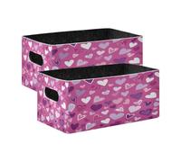 Kcldeci Lot de 2 paniers de rangement robustes et pliables pour étagères, placard, chambre d'enfant Motif cœurs dans les tons de rose et violet