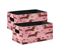 Kcldeci Lot de 2 paniers de rangement robustes et pliables pour étagères, placard, chambre d'enfant Motif teckel et cœurs
