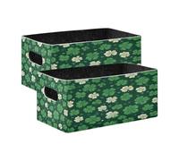 Kcldeci Lot de 2 paniers de rangement robustes et pliables pour étagères, placards, chambre d'enfant, motif trèfle sur fond vert foncé