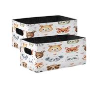 Kcldeci Lot de 2 paniers de rangement robustes et pliables pour étagères, placards, crèches, animaux de la forêt avec cœurs