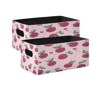 Kcldeci Lot de 2 paniers de rangement robustes et pliables pour étagères, placards, crèches, cœurs et étoiles, cerises
