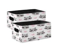 Kcldeci Lot de 2 paniers de rangement robustes et pliables pour étagères, placards, crèches, cœurs et visages de raton laveur