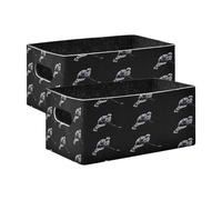 Kcldeci Lot de 2 paniers de rangement robustes et pliables pour étagères, placards, crèches, motif joueur de hockey sur fond noir