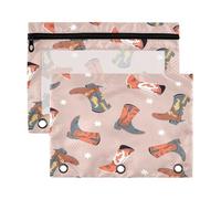 Kcldeci Lot de 2 trousses à crayons à 3 anneaux avec fenêtre transparente pour fournitures de bureau Motif bottes de cowboy Wild West, Multicolore, 9.8*7*0.1inch/ 25*18*0.5cm