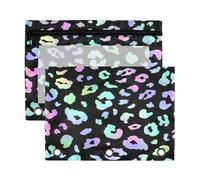 Kcldeci Lot de 2 trousses à crayons à 3 anneaux avec fenêtre transparente pour fournitures de bureau Motif léopard arc-en-ciel Léo dégradé guépard, Multicolore, 9.8*7*0.1inch/ 25*18*0.5cm