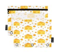 Kcldeci Lot de 2 trousses à crayons à 3 anneaux avec fermeture éclair pour classeur à 3 anneaux avec fenêtre transparente pour fournitures de bureau Motif fromage jaune, Multicolore, 9.8*7*0.1inch/ 25