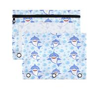 Kcldeci Lot de 2 trousses à crayons en vrac avec motif requin mignon avec bulles à 3 anneaux avec fenêtre transparente pour fournitures de bureau, Multicolore, 9.8*7*0.1inch/ 25*18*0.5cm