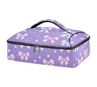 Kcldeci Noeuds et étoiles sur un sac de transport isotherme violet pour aliments chauds ou froids, sac fourre-tout isotherme pour repass, barbecues, fêtes, pique-niques, lasagnes