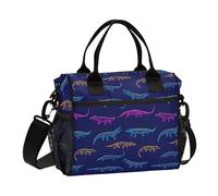 Kcldeci Petit sac à déjeuner isotherme pour filles et garçons, motif crocodile fluo, petits sacs bento pour l'école, le pique-nique, taille S