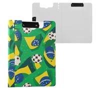 Kcldeci Porte-bloc avec drapeaux brésiliens et ballons de football - Vert - Format A4 - Pliable - Pour mémo, documents et documents - Pour l'école, le bureau et le travail