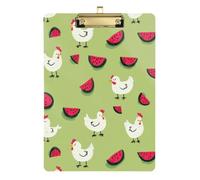 Kcldeci Porte-bloc en acrylique format A4 pour salle de llaitement, poulet et pastèque, panneau dur pour fournitures de bureau, école, argent, 30,5 x 22,9 cm