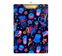 Kcldeci Porte-bloc en acrylique format A4 pour salle de classe, infirmière, drapeau américain fluo, panneau à clip pour fournitures de bureau, école, doré, 30,5 x 22,9 cm
