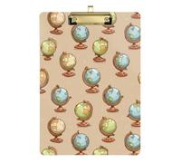 Kcldeci Porte-bloc en acrylique format A4 pour salle de classe, infirmière, motif globe de dessin animé, panneau dur pour fournitures de bureau, école, argent, 30,5 x 22,9 cm