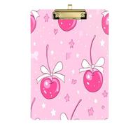 Kcldeci Porte-bloc en acrylique motif cerise avec nœuds et étoiles - Format A4 - Pour salle de classe, infirmière, fournitures de bureau, école, argent - 30,5 x 23,9 cm