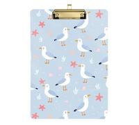 Kcldeci Porte-bloc en acrylique motif mouettes et étoiles de mer - Format A4 - Pour salle de classe, infirmière, fournitures de bureau, école, argent - 30,5 x 23,9 cm