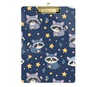 Kcldeci Porte-bloc mignon en acrylique motif ratons laveurs et étoiles, format A4, pour salle de classe, infirmière, panneau dur pour fournitures de bureau, école, doré, 30,5 x 22,9 cm