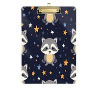 Kcldeci Porte-bloc mignon en acrylique motif ratons laveurs et étoiles, format A4, pour salle de classe, infirmière, panneau dur pour fournitures de bureau, école, doré, 30,5 x 22,9 cm