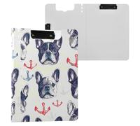 Kcldeci Porte-bloc pliable A4, motif bouledogue français, ancre nautique, bloc-notes pour mémo, documents et travail scolaire
