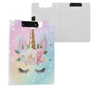 Kcldeci Porte-bloc pliable, motif licorne rose et or A4, porte-bloc avec porte-stylo, couverture de dossier, porte-bloc de travail