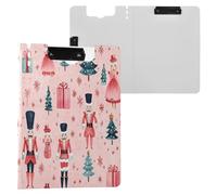 Kcldeci Porte-bloc pliable, soldat de Noël, flocons de neige, rose, format A4, porte-bloc avec porte-stylo, couverture de dossier, porte-bloc de travail