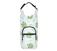 Kcldeci Porte-bouteille d'eau en caoutchouc avec sangle, grenouilles kawaii, canards et bulles, sac à bandoulière avec poche pour téléphone, manchon pour bouteille d'eau pour homme et femme,