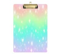 Kcldeci Rainbow Fantasy Porte-bloc en acrylique avec cœurs et étoiles Format A4 pour salle de classe, école et bureau pour enfants, étudiants, enseignants Doré 30,5 x 22,9 cm