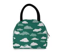 Kcldeci Sac à déjeuner isotherme pour enfants, garçons et filles, nuages blancs sur vert, réutilisable, étanche, pour l'école et la garderie